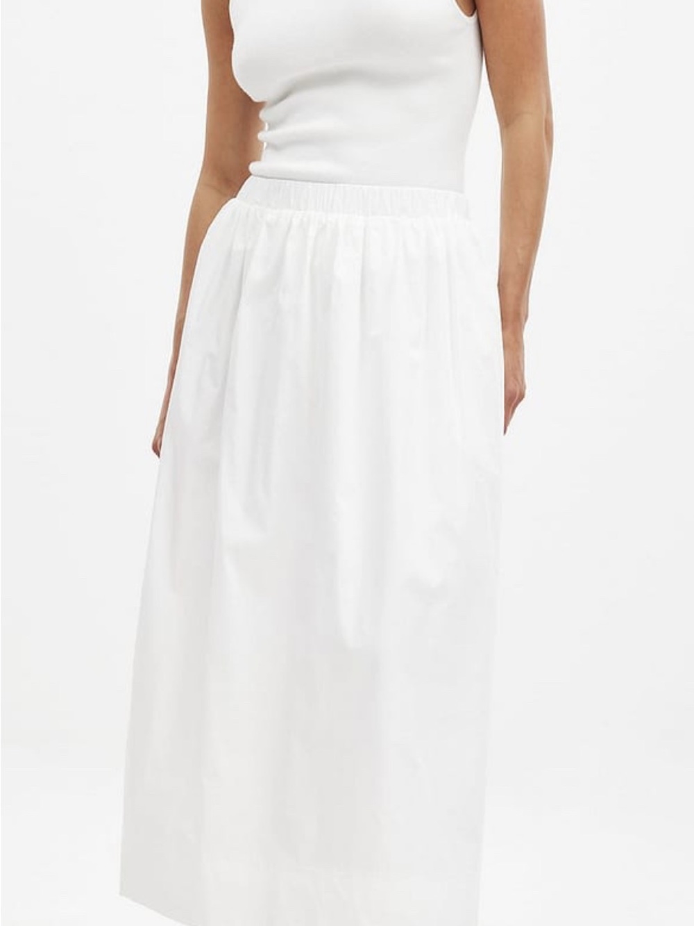 White 100% Cotton Elastic-Waist Midi Skirt